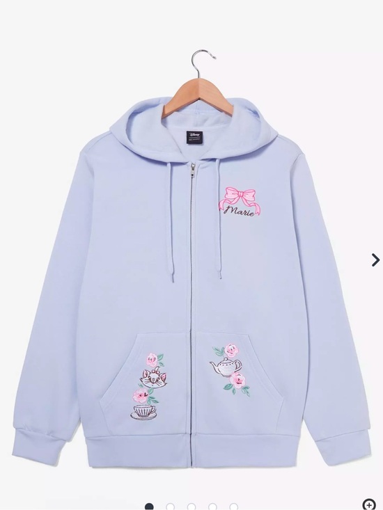 Disney Jackets & Blazers - Disney Light Blue Embroidered Zip-Up Hoodie with Floral Tea Time Motifs